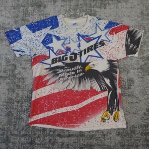 Vintage Big O Tires Shirt Men's XL American Flag All Over Print Single Stitch